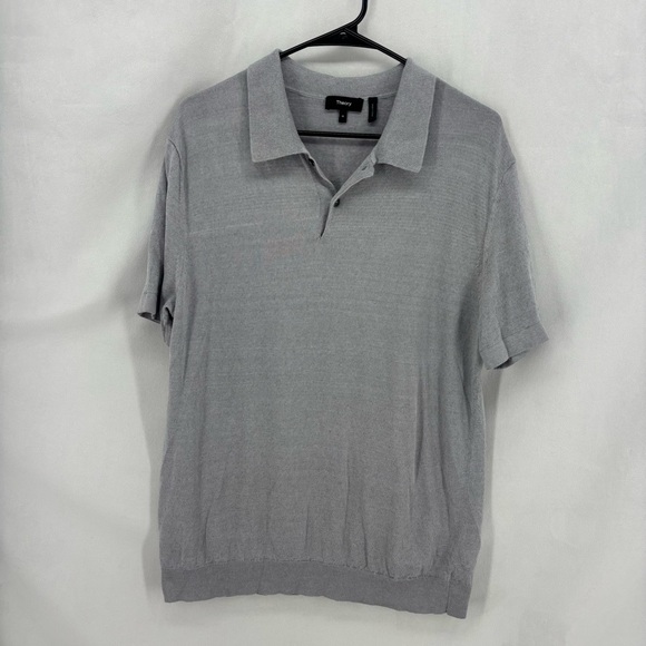 Theory Men’s Medium Gray Knit Short Sleeve Polo Shirt Lightweight Casual Top - Picture 1 of 8